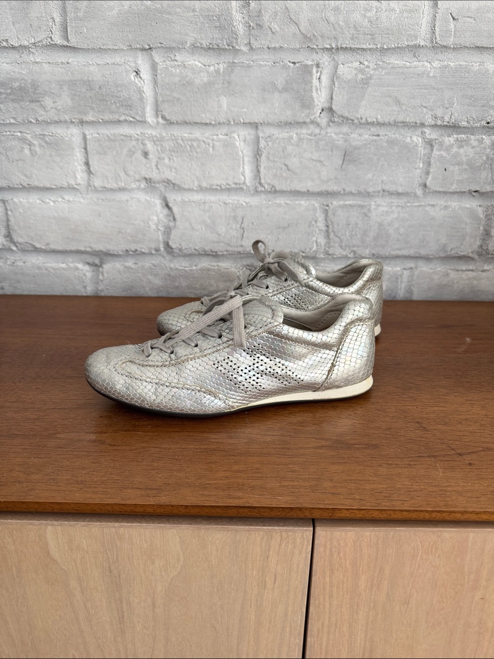 Hogan Women's Silver Textured Leather Sneakers
